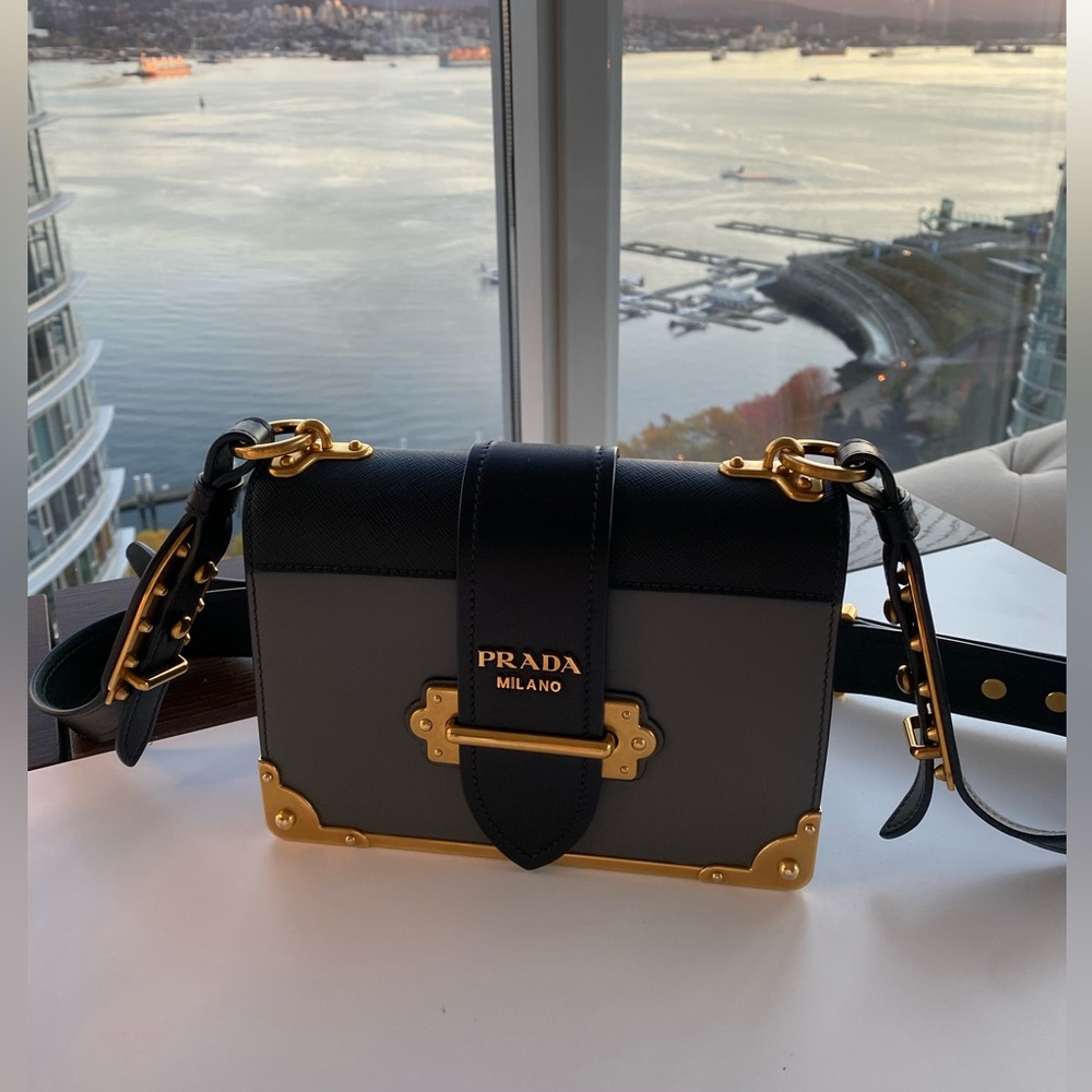 Authentic Prada Cahier bag in gray. Original.
